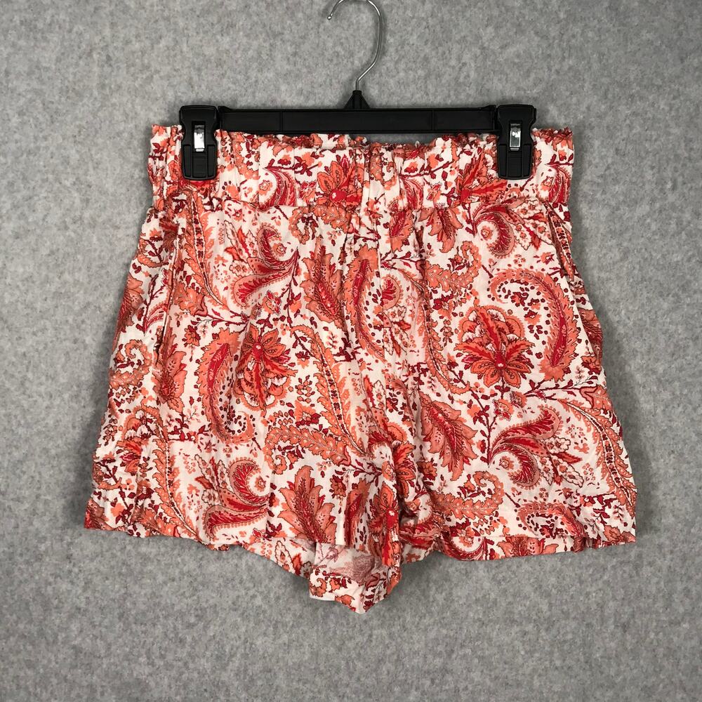 Cynthia Rowley Shorts Womens Small Orange Paisley Linen Paperbag Boho Resort